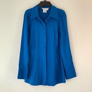 Fred David Blue Stretch Button Down Blouse-S